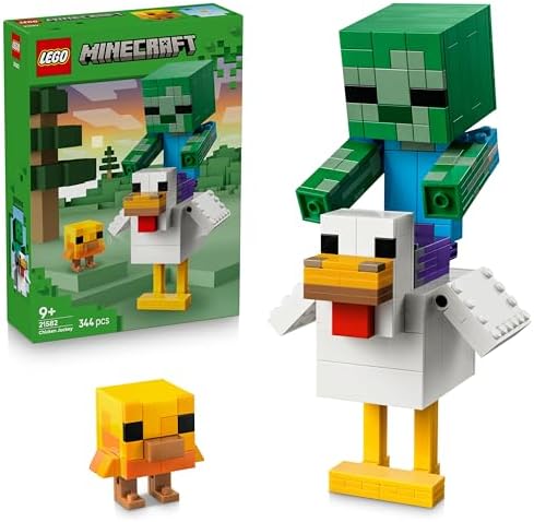 LEGO Brinquedo Minecraft O Jóquei de Galinha – Kit de Montagem com 3 Bonecos (incluindo um Zumbi) – Decoração para Quarto ou Sala de Jogos – Presente de Aniversário para Meninos, Meninas e Fãs a partir de 9 Anos – 21582