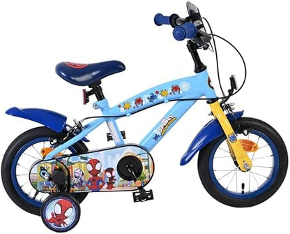 Bicicleta infantil Volare Marvel Homem-Aranha e Amigos Incríveis | Idade 3-5 anos | Roda de 12 polegadas | 2 freios de mão (dianteiro e traseiro), rodinhas de apoio removíveis e refletores nos pedais | Selim ajustável | Presente para meninos e meninas