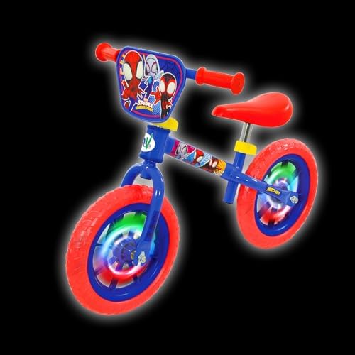 Bicicleta de Equilíbrio Disney Homem-Aranha e Seus Incríveis Amigos | Bicicleta de Empurrar para Meninos e Meninas de 30 cm com Rodas Acendidas | Produto Oficial Licenciado | Altura Ajustável para Crianças | Idade 2+