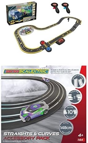 Scalextric Micro Scalextric - Batman vs The Riddler - Conjuntos de corrida movidos a bateria, pistas de corrida de Slot Car para crianças de 4 anos ou mais, inclui 2 carros, 1 conjunto de pistas, 1 base de bateria, 2 controladores e gráfico de pista