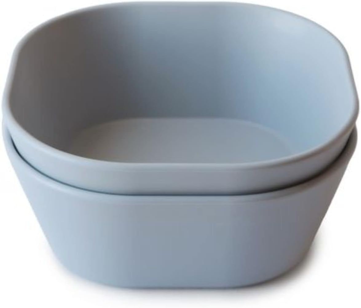 Mushie Tigelas para Jantar Infantil | Conjunto de 2 Tigelas Reutilizáveis Livres de BPA | Podem ser Lavadas na Lava-louças e Usadas no Micro-ondas | Fabricadas na Dinamarca | Quadradas (Nuvem)