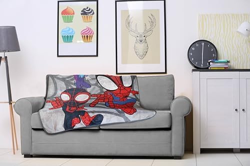 Manta macia Jay Franco Marvel Spidey & His Amazing Friends, 130 x 150 cm, com Miles Morales e a Mulher-Aranha Fantasma Gwen.