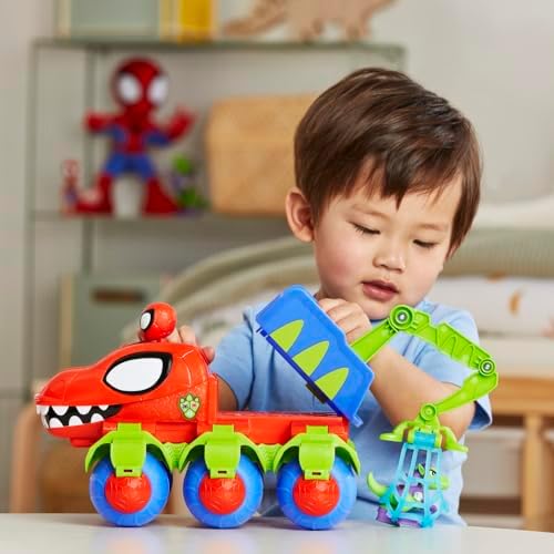 Brinquedo interativo do Homem-Aranha e seus incríveis amigos da Hasbro, o Dinowebs Crawler da Marvel, para crianças. Conjunto de figuras.