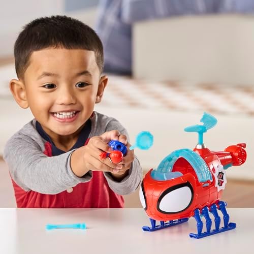 Marvel Homem-Aranha e Seus Incríveis Amigos Equipe Helicóptero do Homem-Aranha, Figura de Ação e Veículo de Brinquedo de 7,6 cm (3 polegadas) com Projétil, Brinquedos de Super-Heróis, Idade 3+