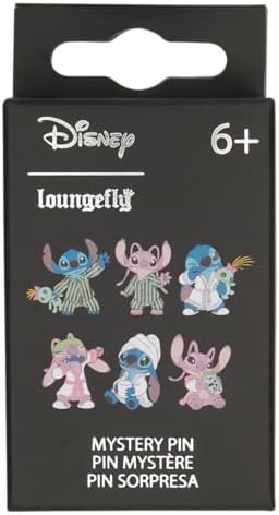 Loungefly - Disney - Stitch - Broche de Esmalte Stitch e Anjo de Pijama - 1 de 6 para colecionar - Estilos variados - Lilo e Stitch - Broches de Esmalte em Caixa Surpresa - Broche colecionável fofo e original - para mochilas e bolsas