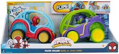 Homem-Aranha e seus Incríveis Amigos Marvel Homem-Aranha vs. Duende Verde Power Rollers - Dois veículos de 15 cm com motores de fricção que giram 360 graus