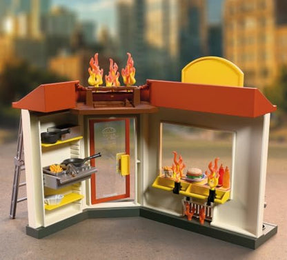 Playmobil | City Action | Quadriciclo de Bombeiro com Quiosque de Hambúrguer | Quadriciclo de emergência compacto com função de jato de água, quiosque de lanches em chamas e muitos acessórios | Para crianças a partir de 4 anos | 72195