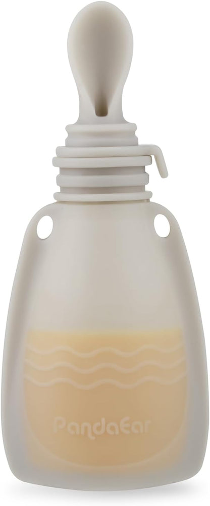 PandaEar Conjunto de 3 saquinhos de silicone reutilizáveis para papinha de bebê , com 3 colheres dosadoras de silicone para purê, livres de BPA, para armazenamento de alimentos para bebês, 156g (rosa escuro/rosa claro/linho)