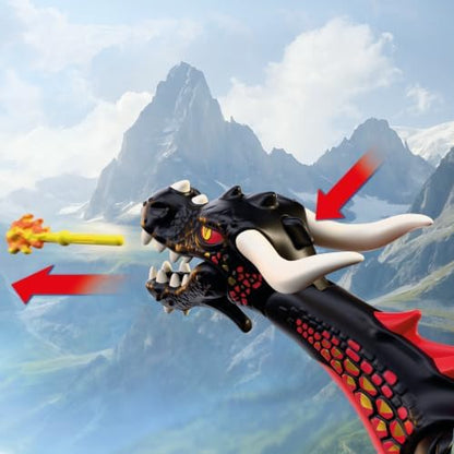 Playmobil | Cavaleiros | Dragão Negro | Grande Dragão que Cospe Fogo com Função de Disparo e Cavaleiro | Brinquedo de Dragão para Crianças a partir de 4 Anos | 72114