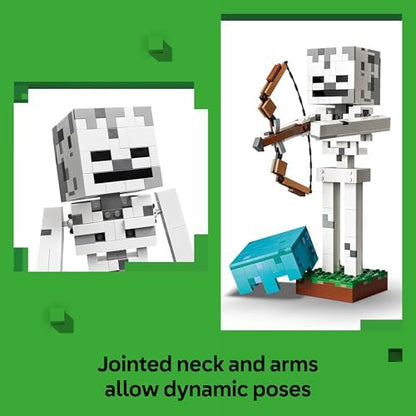 LEGO Minecraft Esqueleto - Figura com Capacete de Diamante, Arco e Flecha e Base de Grama para Decoração de Quarto Infantil - Presente Gamer para Meninos, Meninas e Fãs a partir de 10 Anos - 21594