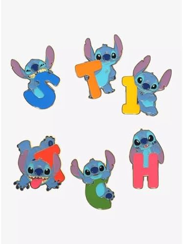 Loungefly - Disney - Lilo & Stitch - Broche de Esmalte Misterioso com Letras e Poses - 1 de 6 para Colecionar - Estilos Variados - Lilo e Stitch - Broches de Esmalte em Caixa Surpresa - Broche Colecionável Fofo e Divertido - para Mochilas