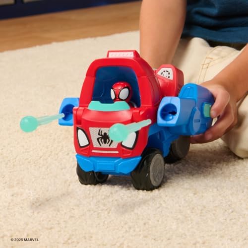 Homem-Aranha e Seus Incríveis Amigos - Veículo Transformável Onda de Teia do Homem-Aranha - Veículo 2 em 1 de 23 cm com Rodas Livres e Lançadores de Dardos de Teia