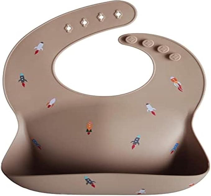Mushie Babador de Silicone Baby | Babadores Impermeáveis com Ajuste Perfeito | Babadores Fáceis de Limpar para Alimentação do Bebê | 4 Tamanhos Ajustáveis com Bolsos Frontais Fundos | 100% Livre de BPA e Ftalatos