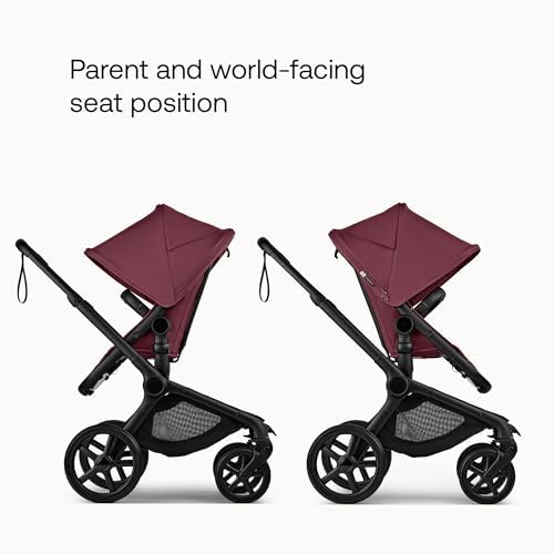 Bugaboo Carrinho de Bebê Fox 5 Renew All-Terrain, 2 em 1, com Suspensão Total, Fácil de Dobrar, Assento Extensível para Crianças, Manobrabilidade com Uma Só Mão, Chassi Preto e Capota Cereja Escura