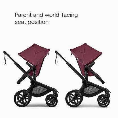 Bugaboo Carrinho de Bebê Fox 5 Renew All-Terrain, 2 em 1, com Suspensão Total, Fácil de Dobrar, Assento Extensível para Crianças, Manobrabilidade com Uma Só Mão, Chassi Preto e Capota Cereja Escura