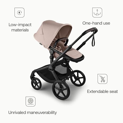 Bugaboo Carrinho de Bebê Fox 5 Renew All-Terrain, 2 em 1, com Suspensão Total, Fácil de Dobrar, Assento Extensível para Crianças, Manobrabilidade com Uma Só Mão, Chassi Preto e Capota Desert Taupe Melange