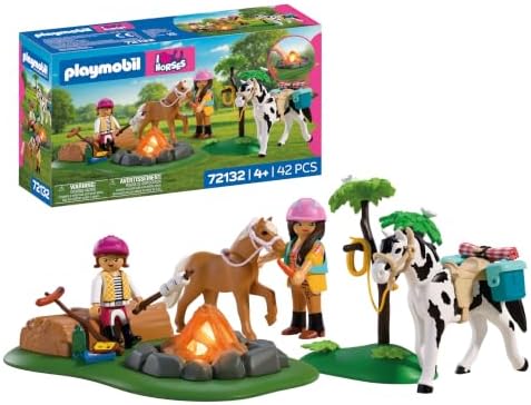 Playmobil | I Love Horses | Passeio a Cavalo com Fogueira | Conjunto de equitação com mãe, filha, cavalo, pônei e fogueira eletrônica | Para crianças a partir de 4 anos | 72132