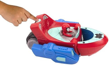 Homem-Aranha e Seus Incríveis Amigos - Veículo Transformável Onda de Teia do Homem-Aranha - Veículo 2 em 1 de 23 cm com Rodas Livres e Lançadores de Dardos de Teia