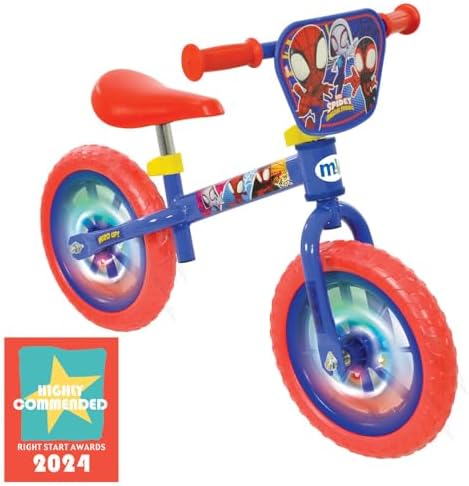 Bicicleta de Equilíbrio Disney Homem-Aranha e Seus Incríveis Amigos | Bicicleta de Empurrar para Meninos e Meninas de 30 cm com Rodas Acendidas | Produto Oficial Licenciado | Altura Ajustável para Crianças | Idade 2+
