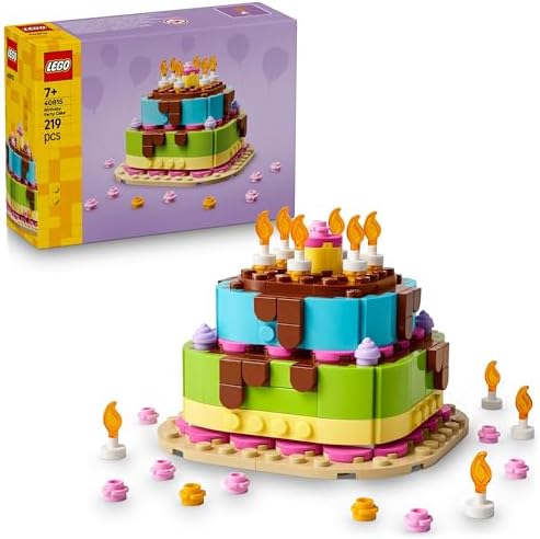 LEGO Bolo de Aniversário de Brinquedo - Kit de Artesanato Infantil com 10 Velas, Glacê e Flores Coloridas para Decoração de Quarto - Ideia de Presente para Meninas e Meninos a partir de 7 Anos e Famílias - 40815
