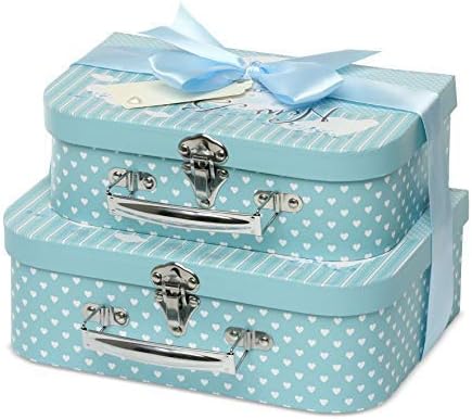 Baby Box Shop - Duas caixas prontas com fita de cetim e etiqueta para malas pequenas e médias, presentes para bebês, caixa de presente de chá de bebê faça você mesmo para meninos