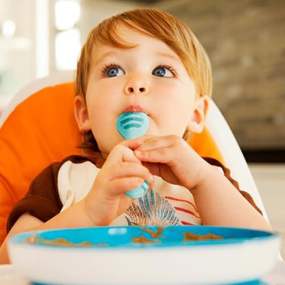 Colheres de Introdução Alimentar em Estágios Munchkin Gentle Dip | Para Bebês a partir de 4 Meses | Ideal para Baby-Led Weaning (BLW) | Design Ergonômico | Livre de BPA | Azul e Verde | Kit com 3