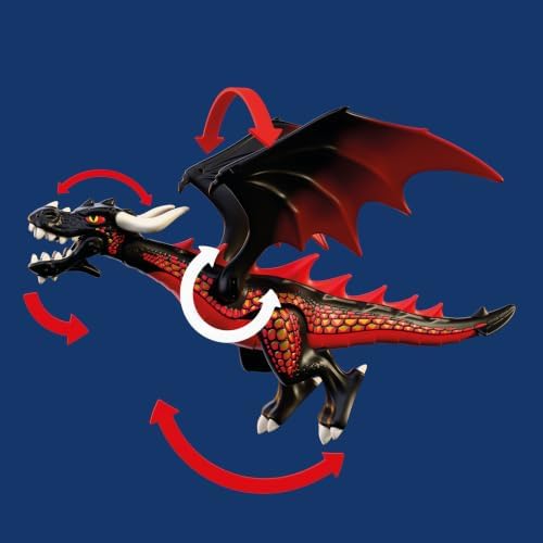 Playmobil | Cavaleiros | Dragão Negro | Grande Dragão que Cospe Fogo com Função de Disparo e Cavaleiro | Brinquedo de Dragão para Crianças a partir de 4 Anos | 72114