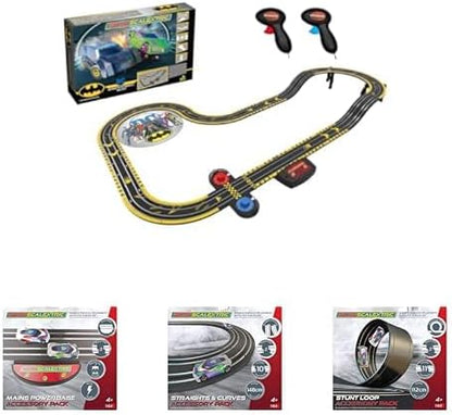Scalextric Micro Scalextric - Batman vs The Riddler - Conjuntos de corrida movidos a bateria, pistas de corrida de Slot Car para crianças de 4 anos ou mais, inclui 2 carros, 1 conjunto de pistas, 1 base de bateria, 2 controladores e gráfico de pista