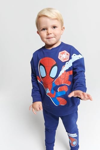 Conjunto de moletom infantil Marvel Homem-Aranha e Seus Incríveis Amigos – Moletom oficial azul-marinho e calça de moletom com punho, conjunto de moletom infantil rico em algodão, roupas do Homem-Aranha para crianças de 1 a 5 anos.