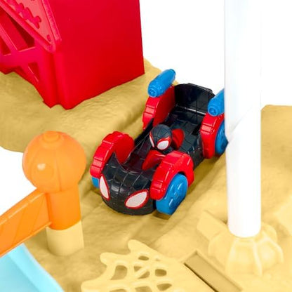 Conjunto de Pista de Construção Caótica do Homem-Aranha e Seus Incríveis Amigos da MARVEL - Pista de corrida dupla de 60 cm de altura com tirolesa, áreas de recreação e veículos exclusivos.