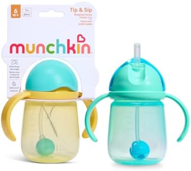 Munchkin Copo de Treinamento Tip and Sip | Kit com 2 | 6m+ | Canudo com Peso | Azul/Amarelo