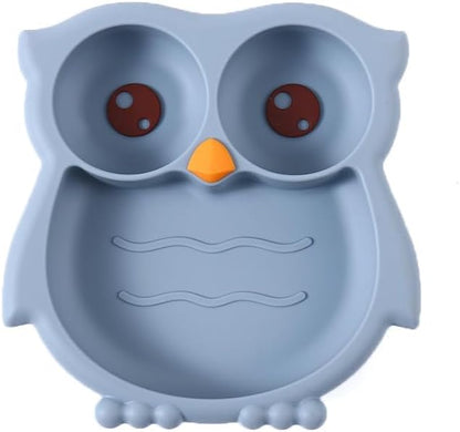 PandaEar Prato de silicone com ventosa, prato dividido para introdução alimentar, prato com ventosa inquebrável para bebês e crianças pequenas, antiderrapante, atóxico, livre de BPA, coruja