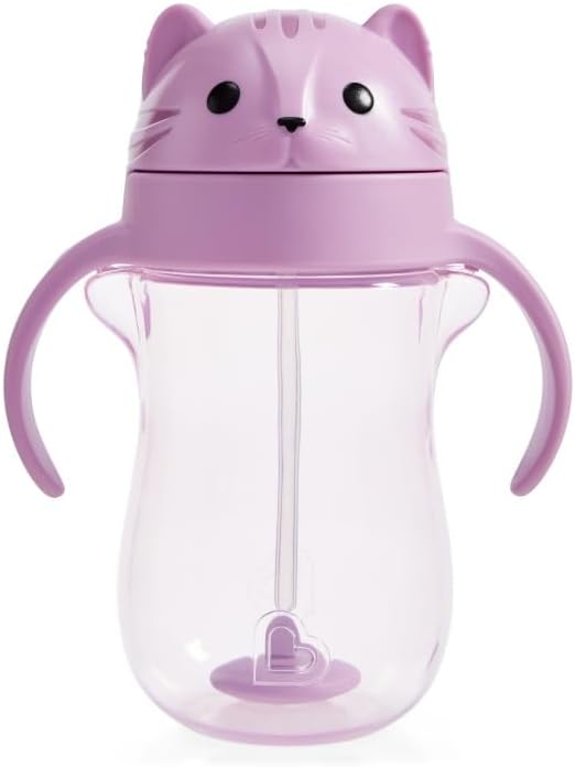 Munchkin Copo de Treinamento com Canudo Ponderado e Antivazamento | Copos de Transição para Bebês e Crianças | Tecnologia Click Lock e Design Divertido de Animais | Introdução Alimentar Guiada pelo BLW | 296ml | Gato