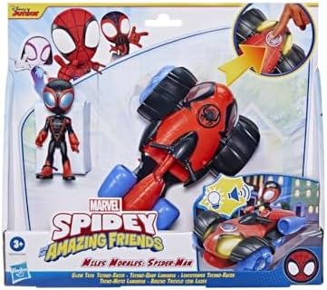 Homem-Aranha e seus Incríveis Amigos - Veículo Marvel Glow Tech Techno-Racer, Brinquedo Pré-escolar com Luzes e Sons, para Crianças a partir de 3 Anos