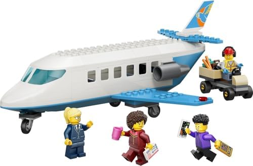 LEGO City Avião de Passageiros - Kit de Modelo de Avião com 4 Minifiguras e Acessórios de Viagem - Conjunto Educativo - Ideia de Presente de Aniversário para Meninos a partir de 4 Anos - 60492