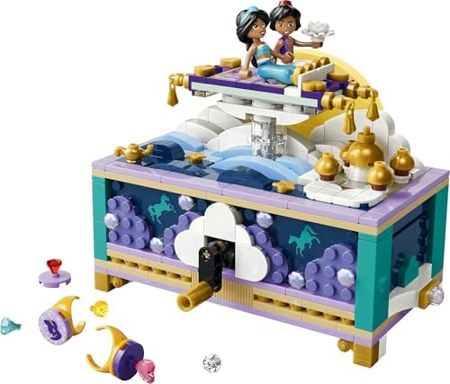 LEGO | Conjunto Caixa de Joias da Princesa Jasmine da Disney - Brinquedo do Aladdin com 2 Mini Bonecas, 2 Anéis e Lâmpada do Gênio - Decoração para Quarto Infantil - Presente para Meninas e Fãs a partir de 6 Anos - 43295