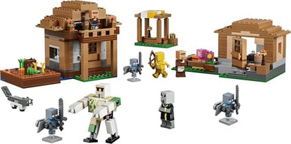 LEGO Minecraft Evoker Ataque à Vila - Modelo de Casa com Jardim, 11 Figuras incluindo Pedreiro e Golem de Ferro - Decoração para Quarto Infantil - Presente para Gamers a partir de 9 Anos - 21596