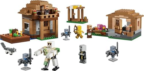 LEGO Minecraft Evoker Ataque à Vila - Modelo de Casa com Jardim, 11 Figuras incluindo Pedreiro e Golem de Ferro - Decoração para Quarto Infantil - Presente para Gamers a partir de 9 Anos - 21596