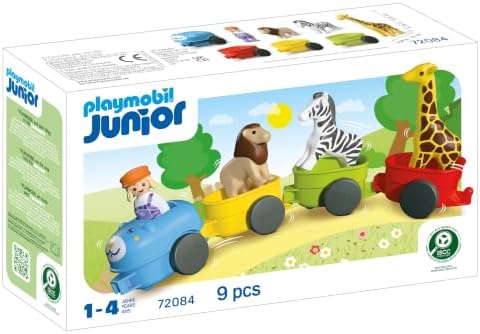Playmobil | JUNIOR | Trem dos Animais | Trem colorido com animais, 4 vagões e cabine do condutor | Para crianças a partir de 1 ano | 72084