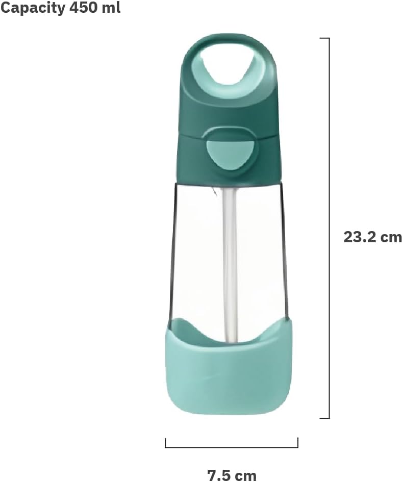 b.box Garrafa para água e bebidas Tritan™ | Garrafa com fácil aderência e tampa à prova de vazamentos | Design moderno e divertido para crianças, ideal para depois do copo de transição | 450ml/15oz (Verde Esmeralda)