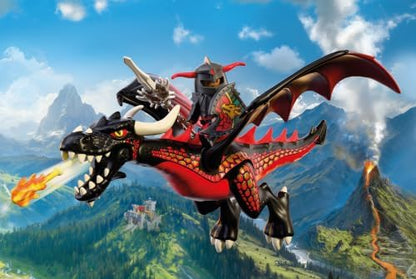 Playmobil | Cavaleiros | Dragão Negro | Grande Dragão que Cospe Fogo com Função de Disparo e Cavaleiro | Brinquedo de Dragão para Crianças a partir de 4 Anos | 72114