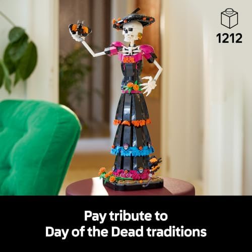 LEGO Ideas La Catrina – Kit de modelo para adultos, inclui figura de esqueleto com flores artificiais e borboletas-monarca – Decoração de Día de los Muertos – Ideia de presente "faça você mesmo" – 21372