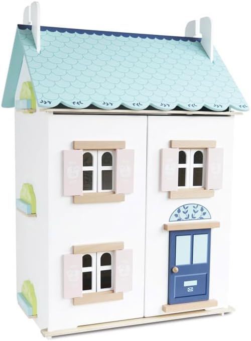 Le Toy Van – Casa de muñecas de madera Blue Belle | Juego de casa de muñecas de madera de 3 pisos para niñas y niños, apto para mayores de 3 años