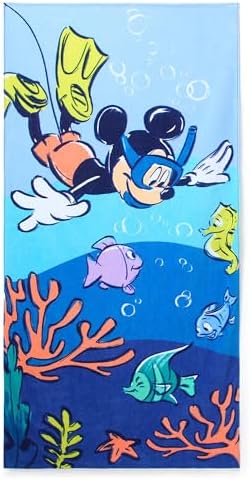 Toalha de praia oficial da Disney Store, estampa do Mickey Mouse em todas as cores, algodão macio, secagem rápida, ideal para piscina e banho infantil, 150 cm de altura x 74 cm de largura.