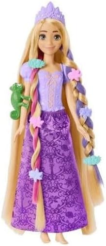Boneca Rapunzel Disney Princess com apliques de cabelo que mudam de cor e acessórios de penteado