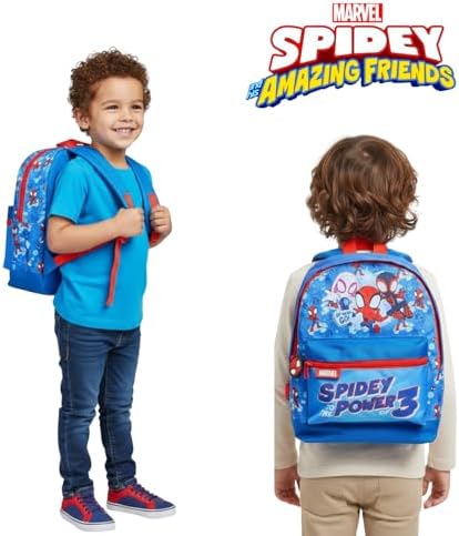 Mochila Infantil Marvel Homem-Aranha e Seus Incríveis Amigos | Mochila Escolar do Homem-Aranha Leve e Resistente em Poliéster | Perfeita para Creche, Pré-escola e Viagens | Design "Homem-Aranha ao Poder 3"