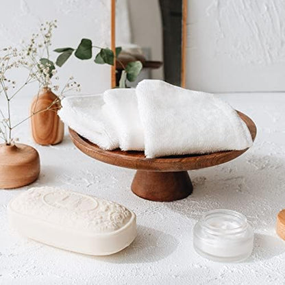 Pacote com 25 Toalhinhas de Bambu Reutilizáveis (Rosto e Bebê) – Toalhas de Flanela Macia de 20 cm x 20 cm com Bolsa Decorativa e Estilosa de 100% Algodão – Essenciais para Recém-Nascidos