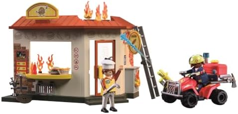 Playmobil | City Action | Quadriciclo de Bombeiro com Quiosque de Hambúrguer | Quadriciclo de emergência compacto com função de jato de água, quiosque de lanches em chamas e muitos acessórios | Para crianças a partir de 4 anos | 72195