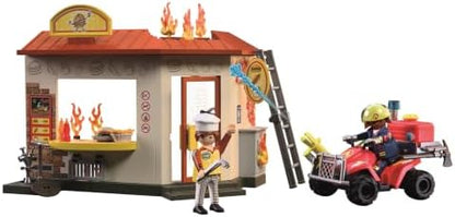 Playmobil | City Action | Quadriciclo de Bombeiro com Quiosque de Hambúrguer | Quadriciclo de emergência compacto com função de jato de água, quiosque de lanches em chamas e muitos acessórios | Para crianças a partir de 4 anos | 72195