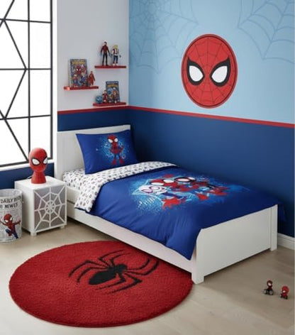 Jogo de Cama Homem-Aranha e Amigos - Solteiro | Capa de Edredom 140x200 cm e Fronha 60x65 cm | 100% Algodão | Jogo de Cama Macio e Respirável para Crianças | Estampa Colorida do Homem-Aranha e Seus Incríveis Amigos da Marvel